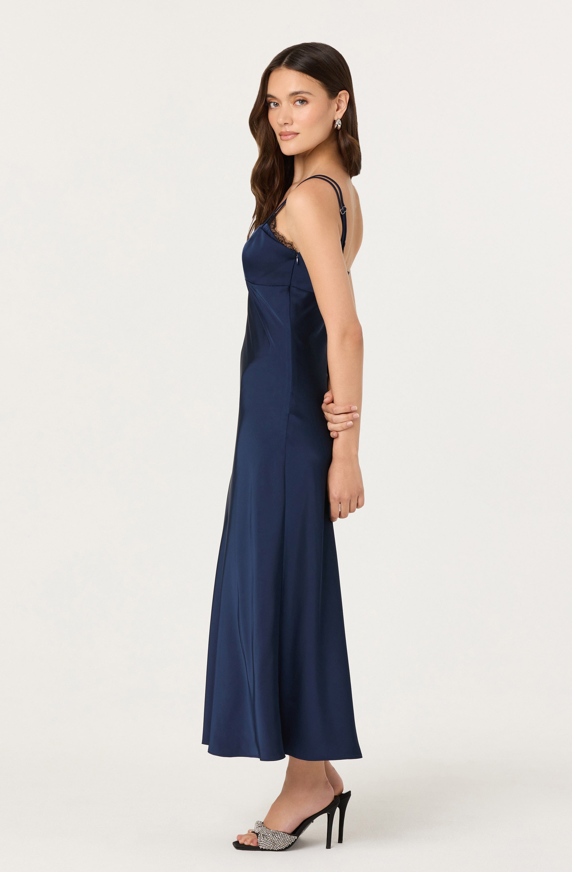 Nevaeh Satin Lace Trim Midi Dress