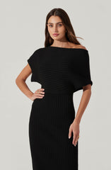 Off Shoulder Ribbed Midi Sweater Dress