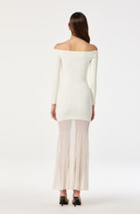 Off Shoulder Mesh Panel Hem Maxi Dress